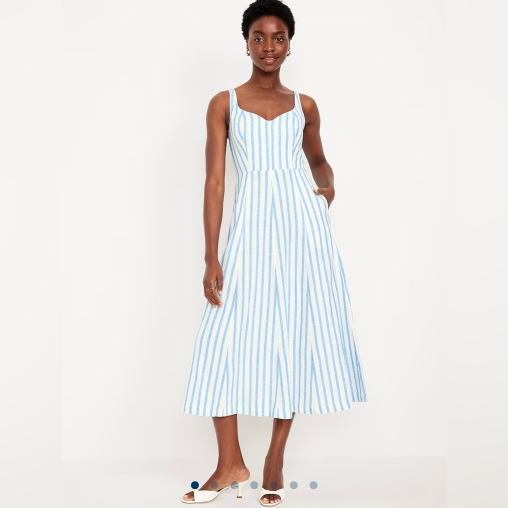 NWT Fit & Flare Linen Blend Midi Dress